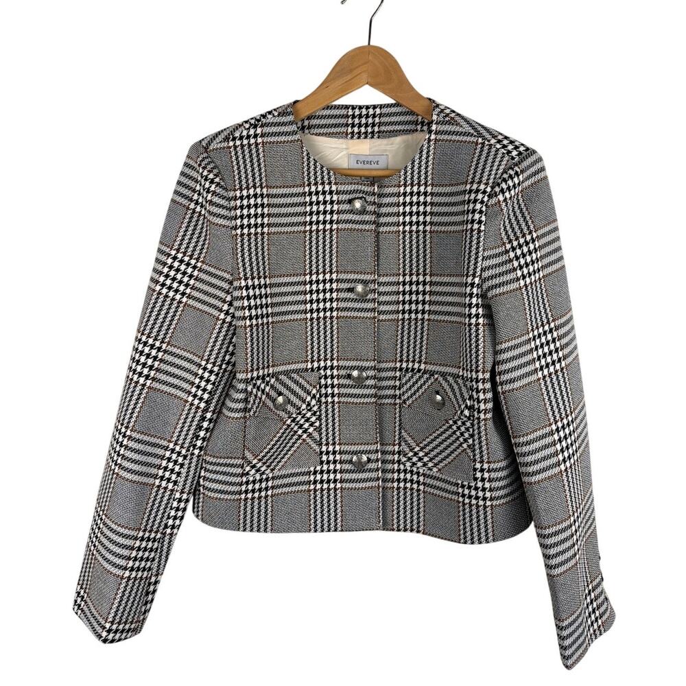Evereve Houndstooth Cropped Blazer Jacket Medium Preppy Old Money Office